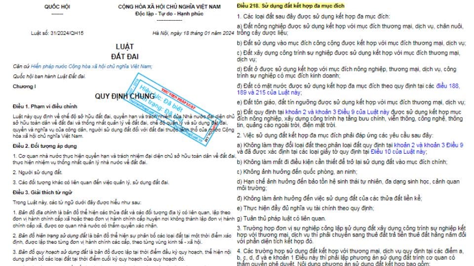 quy định về sử dụng đất kết hợp đa mục đích từ ngày 01/08/2024: căn cứ khoản 1 điều 218 luật đất đai 2024, các loại đất sau đây được sử dụng kết hợp đa mục đích