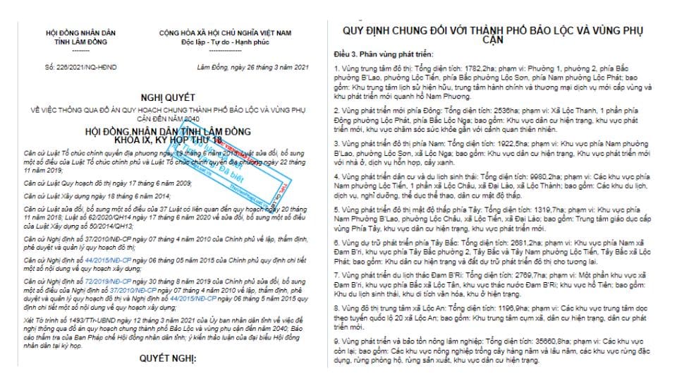quyết định ban hành quy định quản lý theo đồ án quy hoạch chung thành phố bảo lộc và vùng phụ cận đến năm 2024