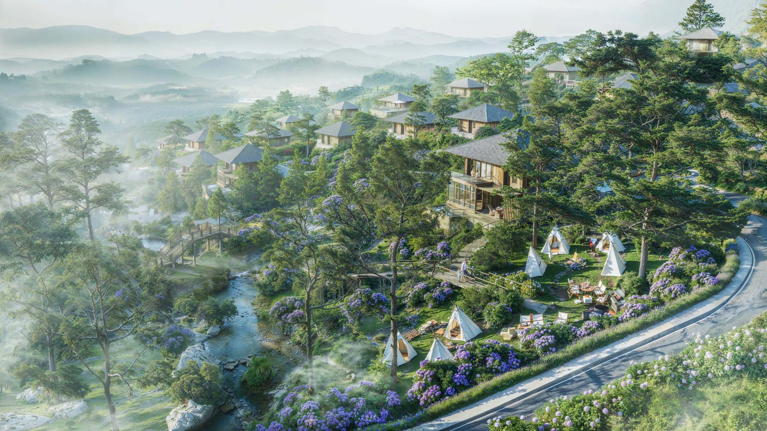 Làng Oa Bảo Lộc: Tìm Về Nơi Mây Núi Giao Hòa, Lắng Nghe Suối Hát Sương mù trắng nhẹ nhàng ôm lấy núi rừng tại Làng Oa Bảo Lộc, tạo nên một bức tranh mờ ảo mỗi sáng sớm.